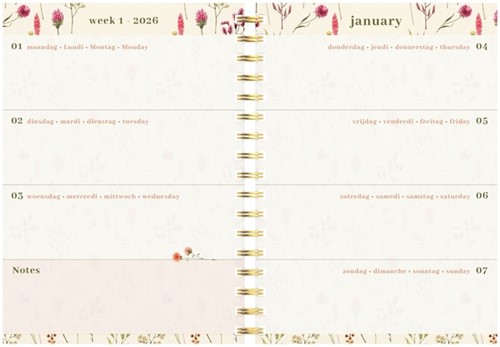 Agenda 2026 Lannoo 120x160 Flowers bouquet 7dagen/2pagina's roze-2