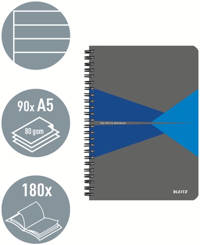 Notitieboek Leitz Office A5 lijn 180 pagina's 80gr grijs blauw-2