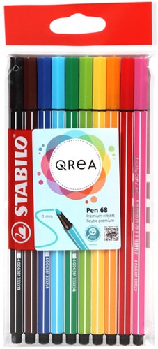 Viltstift STABILO Pen 68/10 Qrea Edition medium assorti 10 stuks