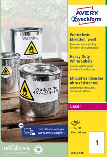 Etiket Avery Zweckform L4775-100 210x297mm 100 etiketten