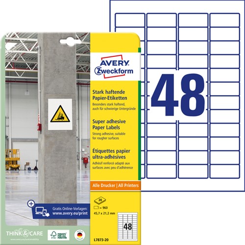 Etiket Avery L7873-20 45.7x21.2mm 960 stuks-2