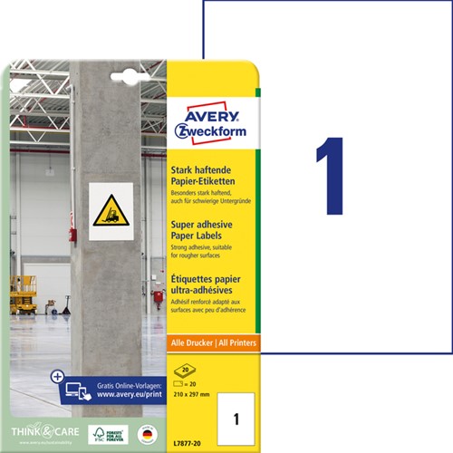Etiket Avery Zweckform L7877-20 210x297mm 20 etiketten-2