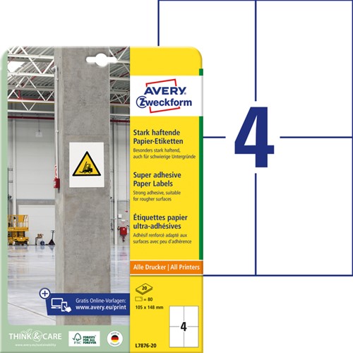 Etiket Avery L7876-20 105x148mm 80 stuks-2