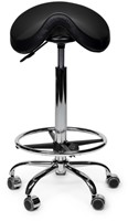 Zadelkruk Office Premium hoog met voetring harde wielen zw
