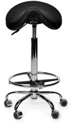 Zadelkruk Office Premium hoog met voetring harde wielen zw