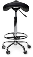 Zadelkruk Office Premium hoog met voetring harde wielen zw-1