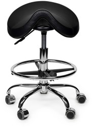 Zadelkruk Office Premium laag met voetring harde wielen zw