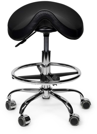 Zadelkruk Office Premium laag met voetring harde wielen zw
