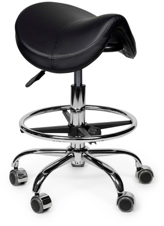 Zadelkruk Office Premium laag met voetring harde wielen zw-3