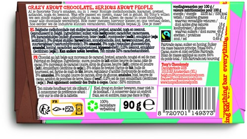 Chocolade Tony's Chocolonely melk everything reep 90 gram-3