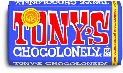 Chocolade Tony's Chocolonely donkere melk pretzel toffee reep 90 gram-2