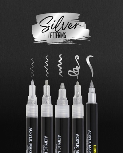 Acrylmarker Online lettering 5 breedtes zilver-3