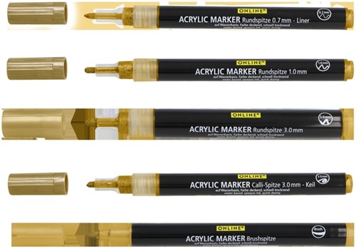 Acrylmarker Online lettering 5 breedtes goud-2