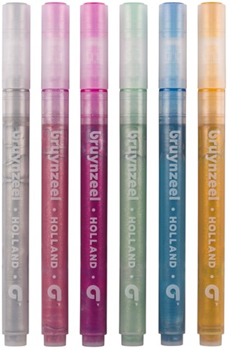 Viltstift Bruynzeel Kids pastel zilver goud set à 6 glitterkleuren-2