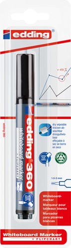 Whiteboardmarker edding 360 rond 1.5-3mm zwart blister à 1 stuk
