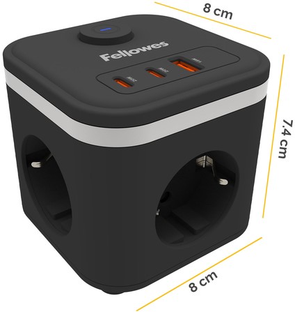 Stekkerblok Fellowes Power Cube F 3vdg 1xUSB A 2xUSB C 2 meter zwart-2
