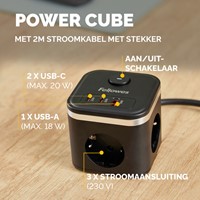 Stekkerblok Fellowes Power Cube F 3vdg 1xUSB A 2xUSB C 2 meter zwart-2