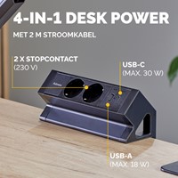 Stekkerdoos Fellowes Power Desk F 2 voudig incl USB A en C 2 meter zwart-2