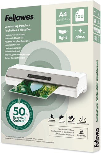 Lamineerhoes Fellowes A4 2x75micron recycled glans 100stuks