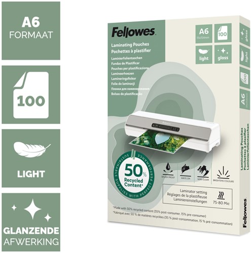 Lamineerhoes Fellowes A6 light 50% gerecycled glans 100stuks-2