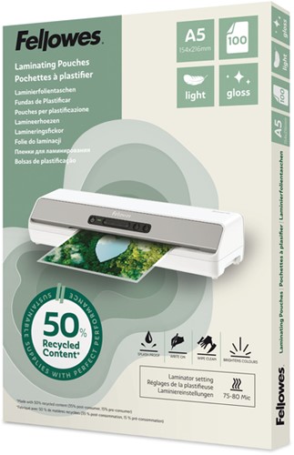 Lamineerhoes Fellowes A5 2x75micron recycled glans 100stuks