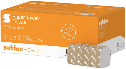 Handdoek Satino PT3 HiCycle v-vouw 2-laags 250x230mm 20x160 vel wit 278500