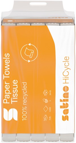Handdoek Satino PT3 HiCycle v-vouw 2-laags 240x230mm 20x200 vel wit 278720-2