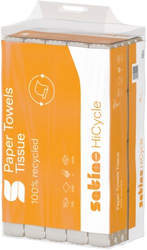 Handdoek Satino PT3 HiCycle v-vouw 2-laags 240x230mm 20x200 vel wit 278720-3