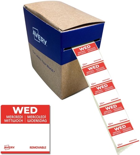 Etiket Avery HACCP woensdag-rood 25x25mm 1000 stuks