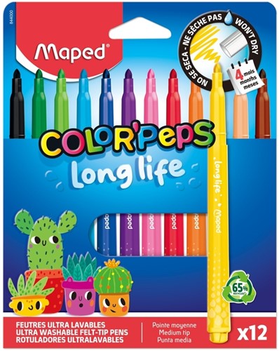 Viltstift Maped Color'Peps Long Life 2.0 set à 12 stuks assorti