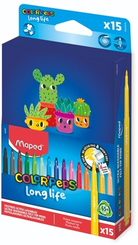 Viltstift Maped Color'Peps Long Life 2.0 doos à 15 stuks assorti