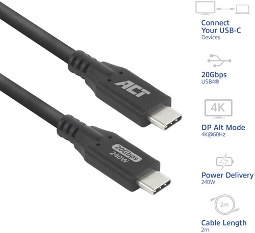 Kabel ACT USB-C 4.0 20Gbps 2m-2