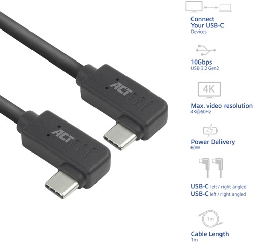 Kabel ACT USB-C hoek links/rechts 10Gbps 1m-2