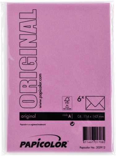 Envelop Papicolor C6 114x162mm felroze pak à 6 stuks-3