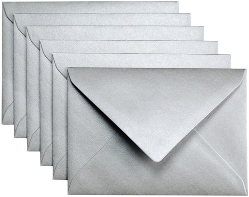 Envelop Papicolor C6 114x162mm metallic zilver pak à 6 stuks
