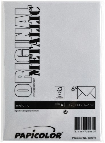 Envelop Papicolor C6 114x162mm metallic zilver pak à 6 stuks-3