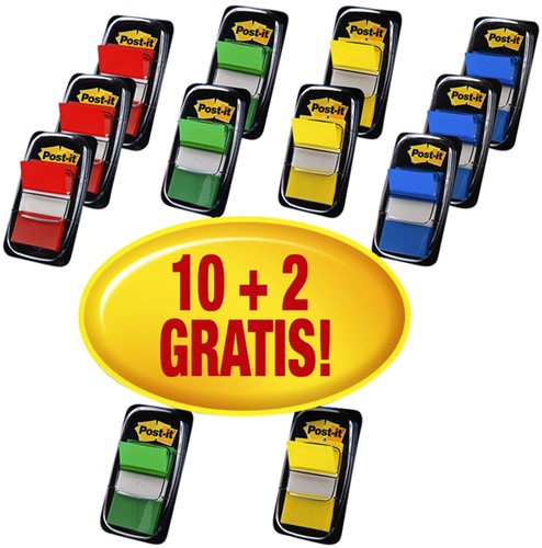 Indextabs Post-it 680 25.4x43.2mm 10+2 gratis assorti 50 tabs per dispenser