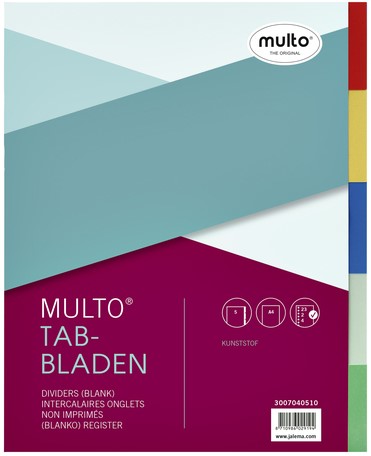 Tabbladen Multo A4 23-gaats 5-delig PP assorti