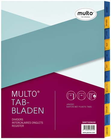 Tabbladen Multo A4 23-gaats 12-delig jan-dec karton 190gr