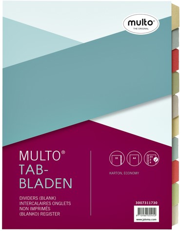 Tabbladen Multo A4 23R 10-delig karton assorti