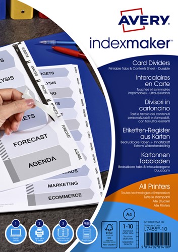 Tabbladen Avery Indexmaker 9-gaats 10-delig wit