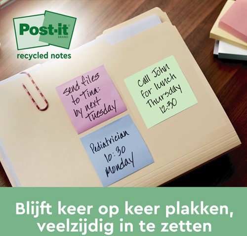 Memoblok Post-it 655-RPT 76x127mm recycled rainbow pastel 16 stuks-3