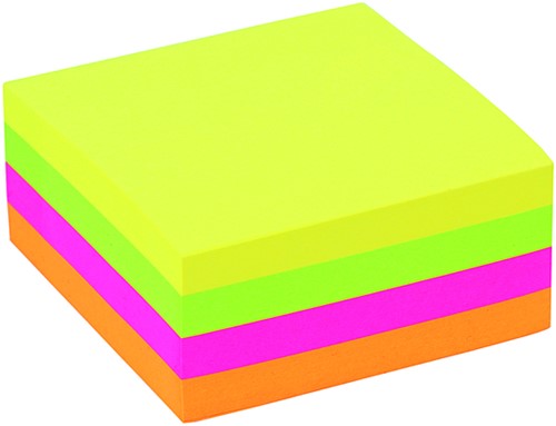 Memoblok Quantore 76x76mm neon kleuren assorti 4 kleuren 400 vel-2