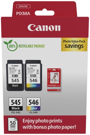 Inktcartridge Canon PG-545 CL-546 zw + kl + papier