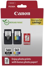 Inktcartridge Canon PG-560 CL-561 zw + kl + papier