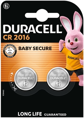 Batterij Duracell knoopcel 2xCR2016 lithium Ø20mm 3V-90mAh