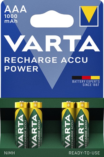Batterij oplaadbaar Varta 4x AAA 1000mAh ready2use