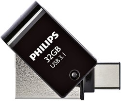 USB stick 3.1 Philips 2in1 USB-C USB-A 32GB zwart
