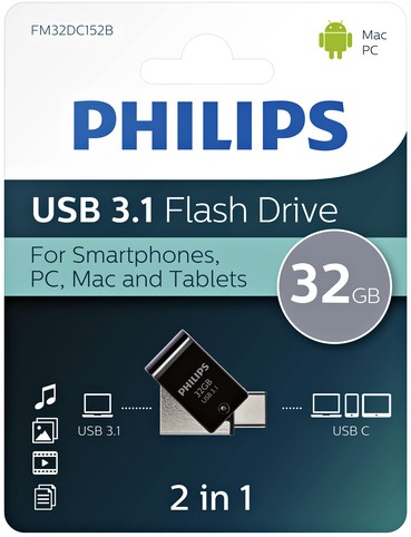USB stick 3.1 Philips 2in1 USB-C USB-A 32GB zwart-2