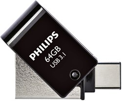 USB stick 3.1 Philips 2in1 USB-A 64GB zwart